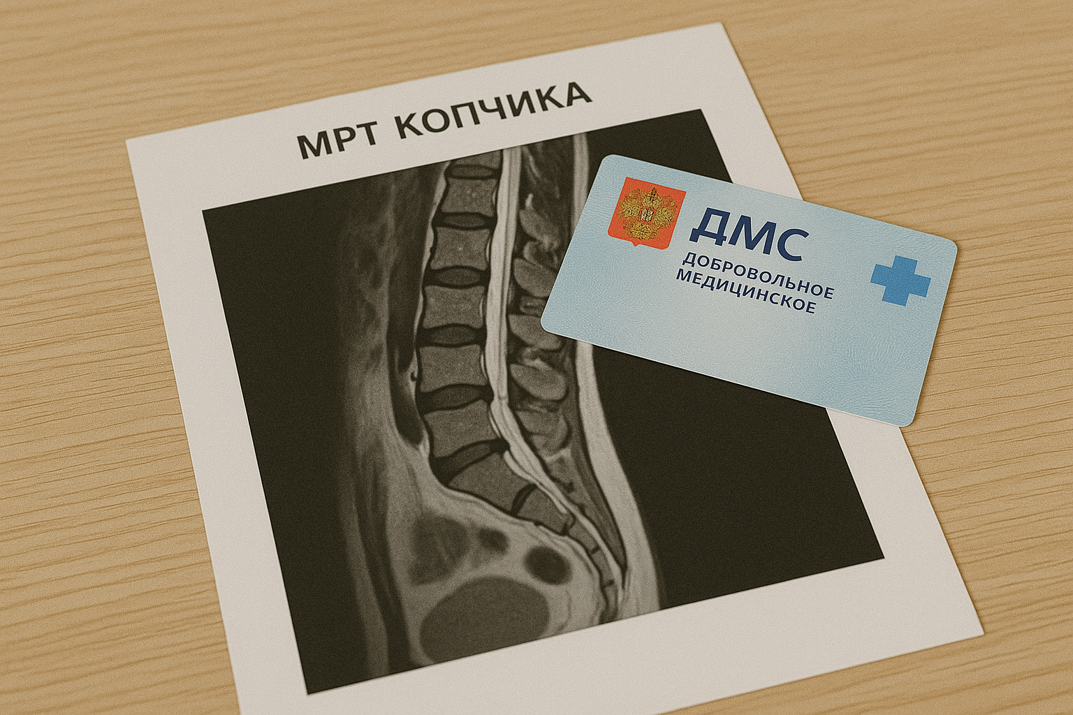 Снимок МРТ копчика и полис ДМС.