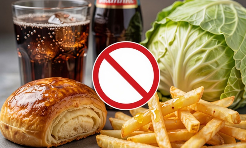 Вредные для печени продукты: выпечка, газировка, алкоголь, жареные блюда.