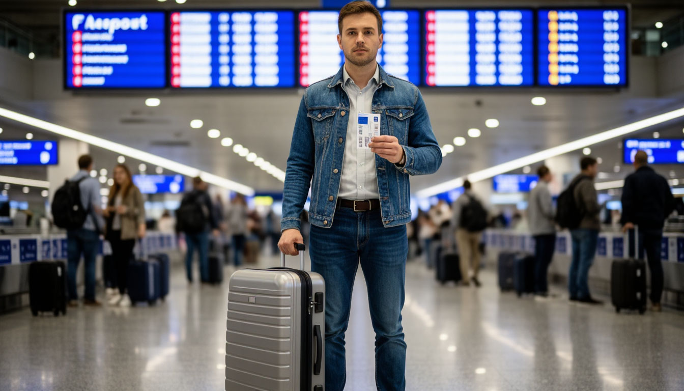Мужчина в аэропорту.