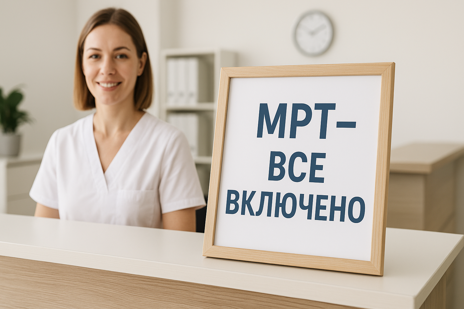 Объявление на стойке администратора - "МРТ - всё включено".