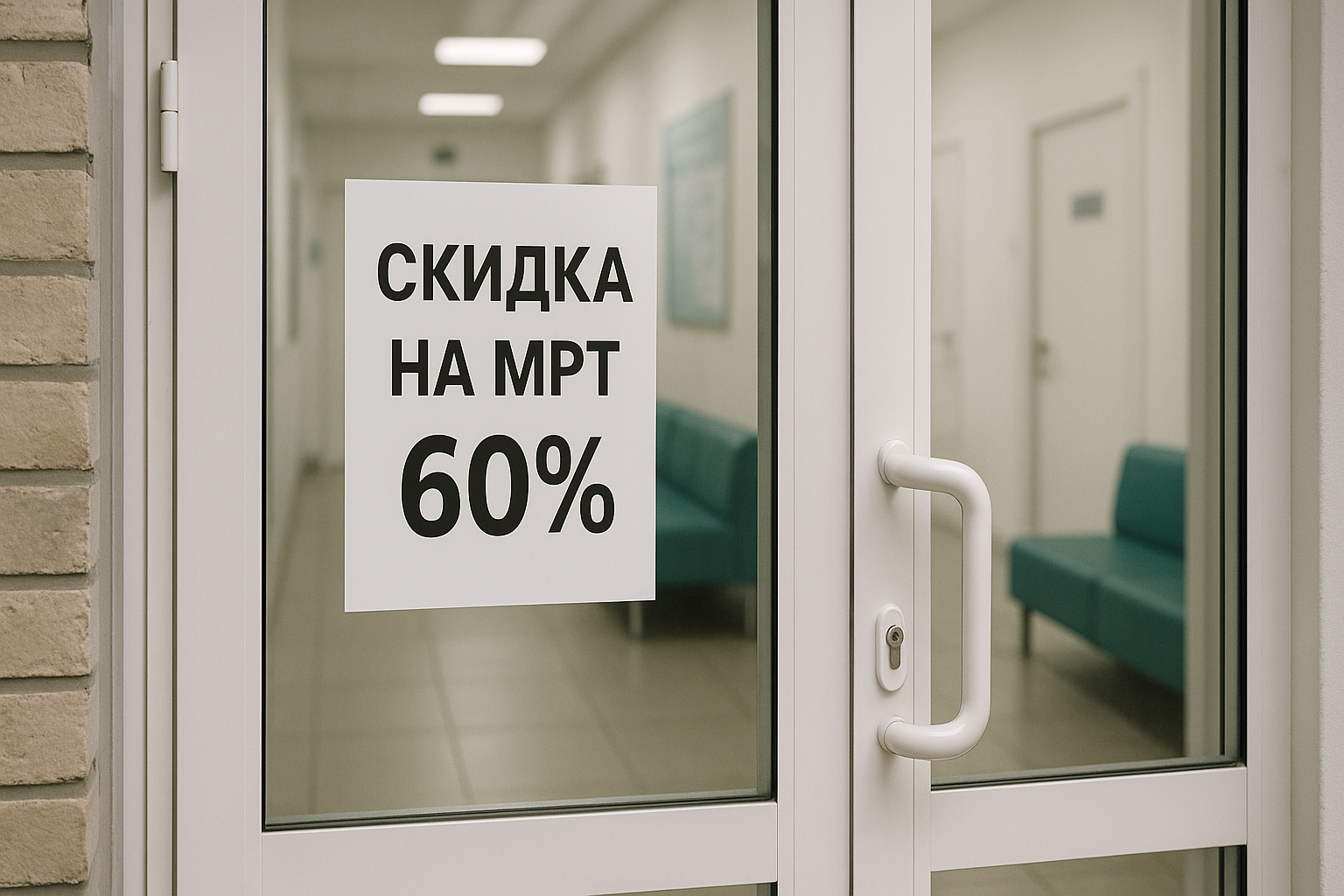 Объевление о скидке на двери клиники.