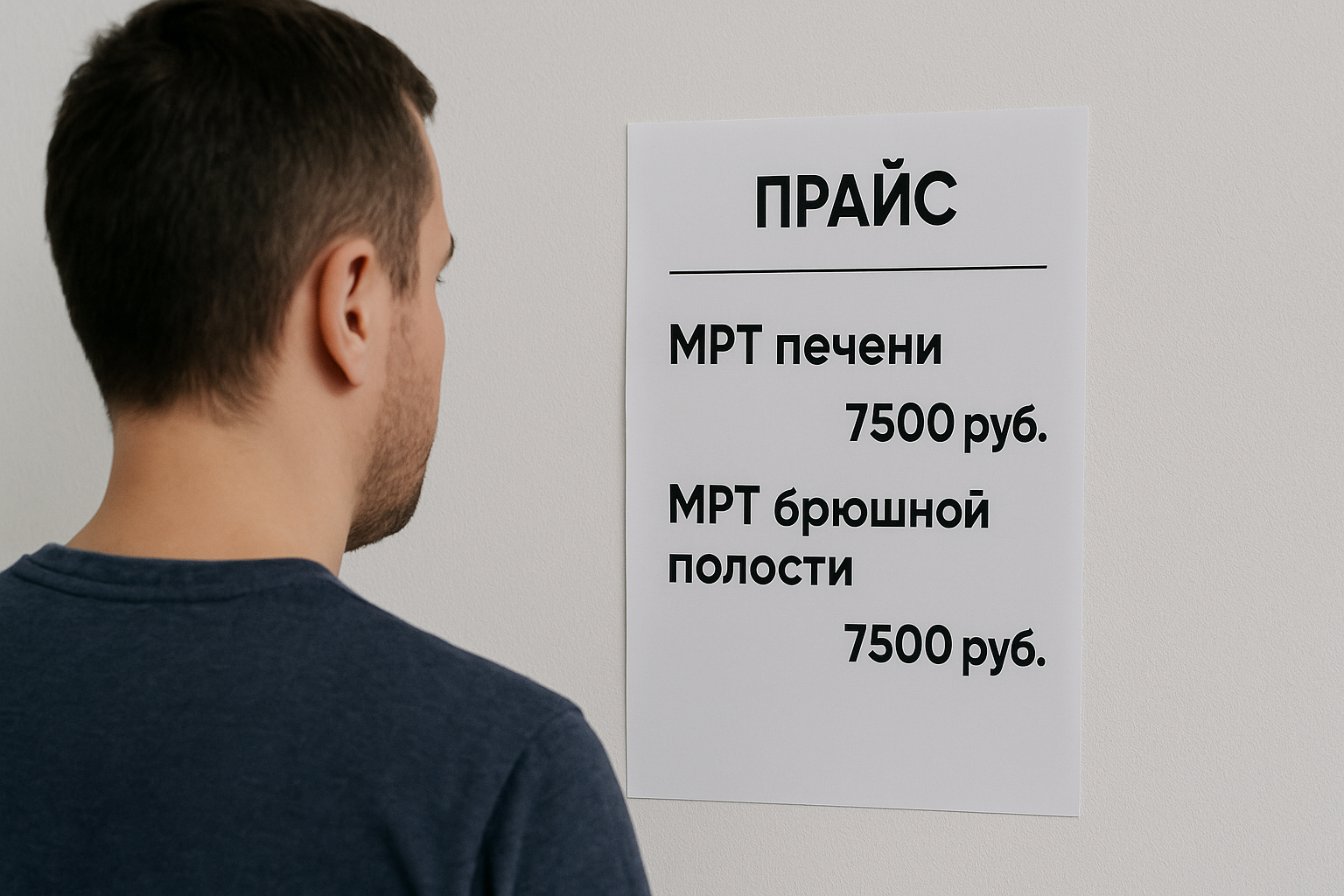 Мужчина изучает прайс на МРТ с одинаковой ценой.
