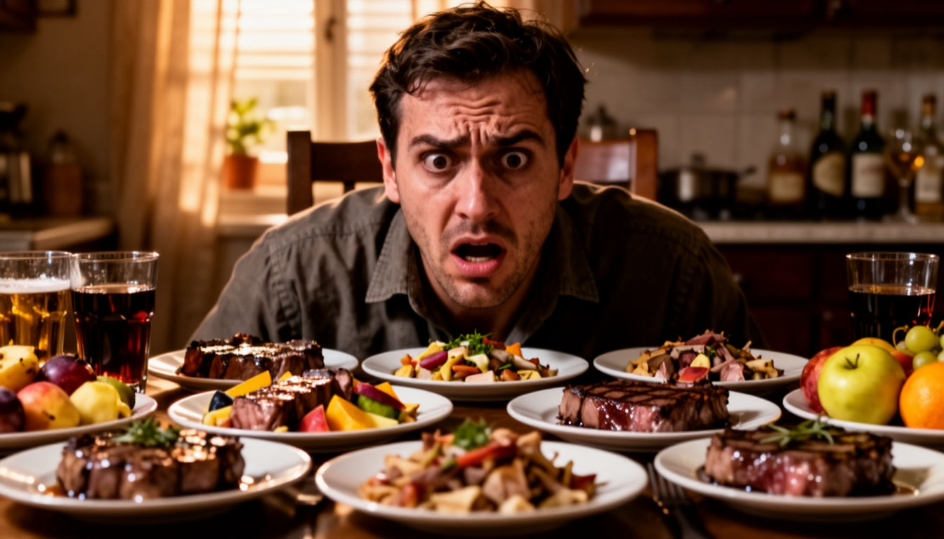 Тревожное состояние при голоде у полного еды стола.