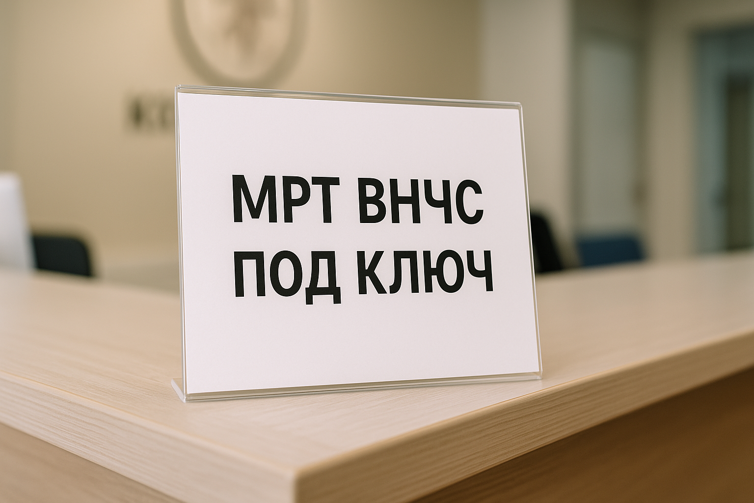Объявление на стойке администратора о МРТ ВНЧС под ключ.
