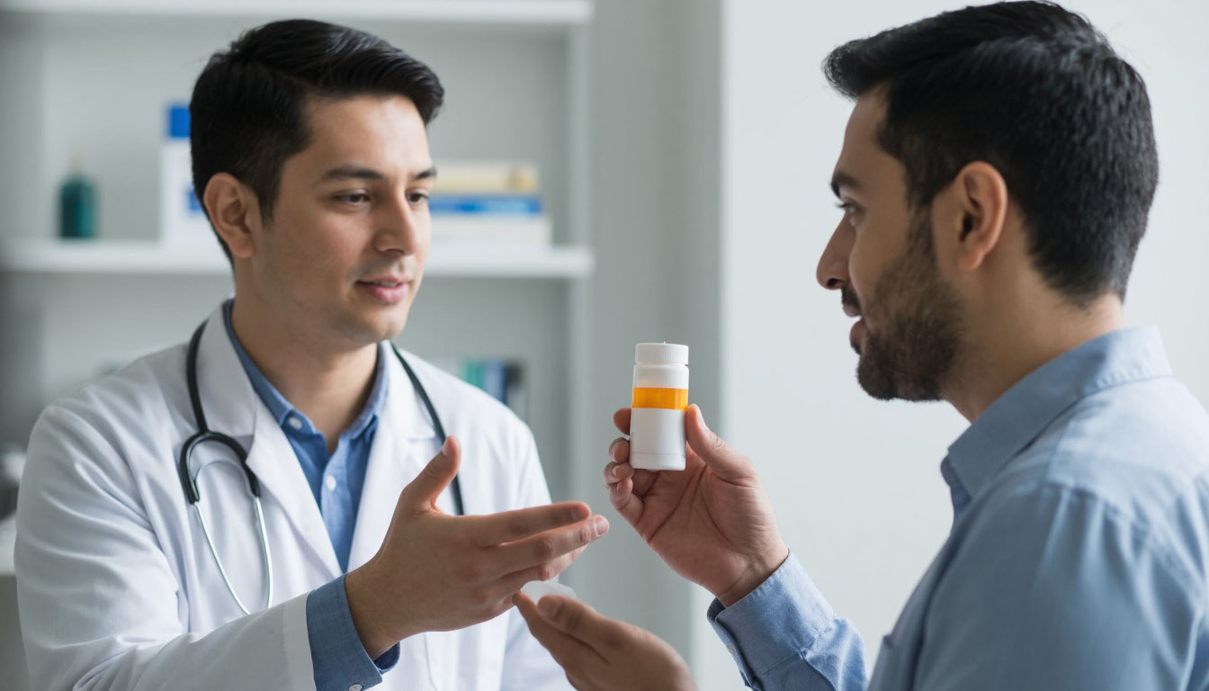 Врач рекомендует пациенту лекарство.