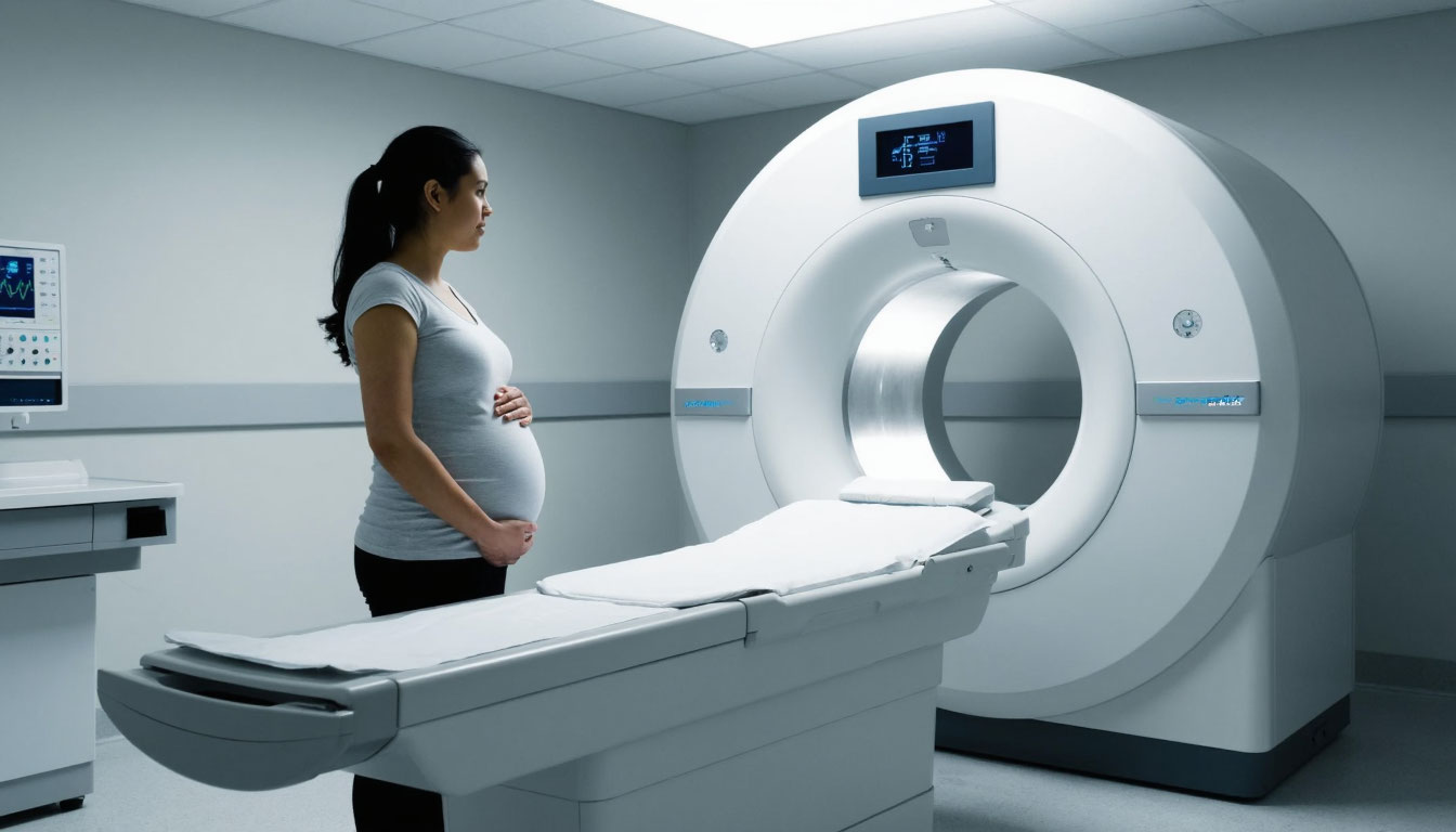 Беременная женщина на МРТ.