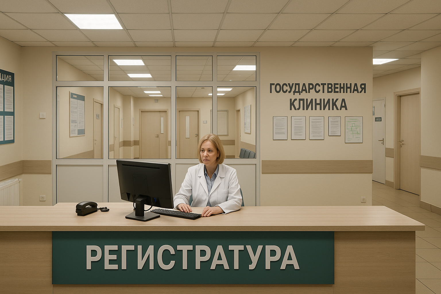 Регистратура государственной клиники.