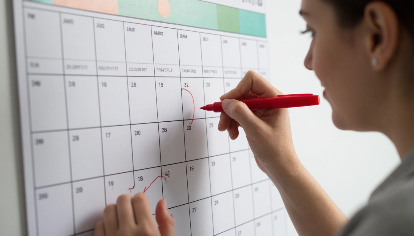 Женщина делает пометки в календаре.