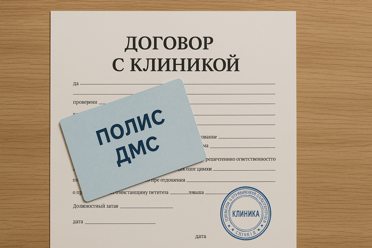 Договор с клиникой и полис ДМС.