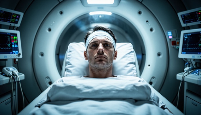 Пациент на КТ головы.