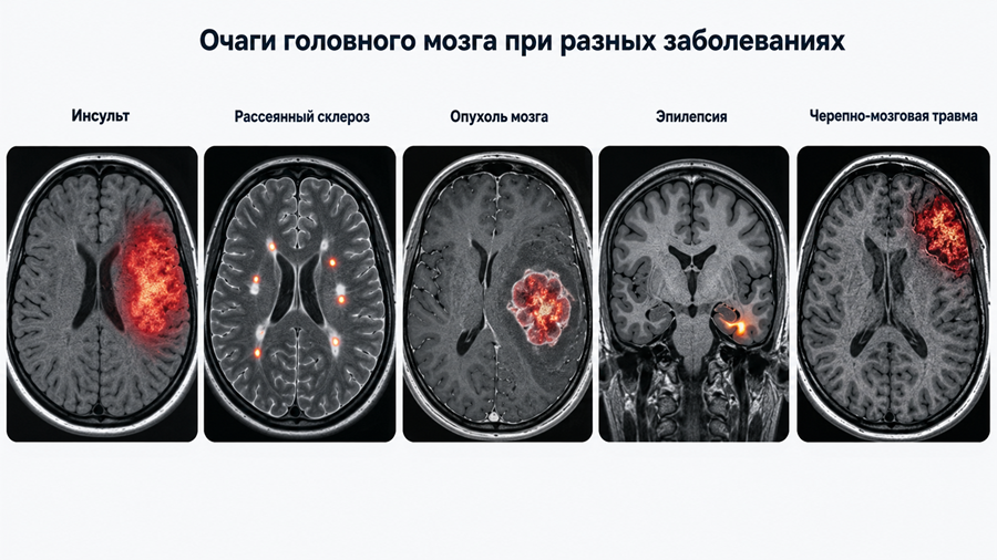 Очаги головного мозга на МРТ при разных заболеваниях.