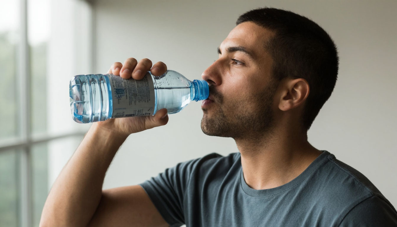 Мужчина пьет воду.