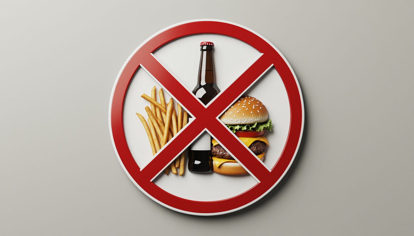 Запрет на алкоголь и фастфуд.